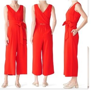 J. Crew Red Crepe Wide Leg Jumpsuit.